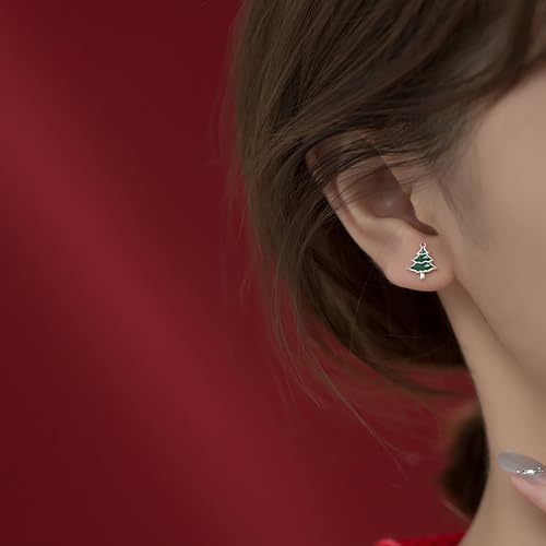 Reffeer Solid 925 Sterling Silver Christmas Tree Studs Earrings for Women Teen Girls Snowflake Studs Earrings Asymmetric Christmas Earrings3