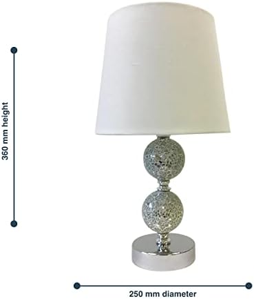 firstchoicelighting Pair of Modern Touch Operated Bedside Lights Mosaic 2 Ball Table Lamps White Fabric Shade LED Compatible Touch Control Light