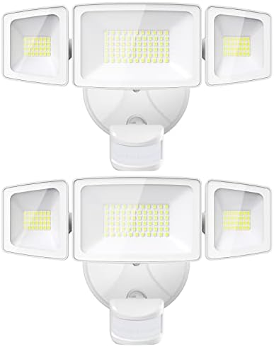 Onforu 2 Pack 55W LED Motion Sensor Outdoor Lights, 5500LM 6500K IP65 Waterproof Security Lights Motion Outdoor Flood Lights Fixture Detection Detector for Eave Yard Garage Wall (White)