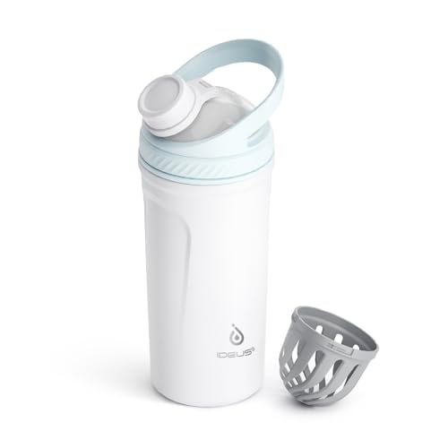 IDEUS Protein Shaker Bottle 710ml/24oz, Insulated Stainless Steel Shaker Bottle with Silent Tritan Ball Portable Pre Workout Shaker Cups for Protein Shakes, Smoothies, Cocktails oz