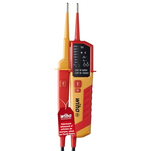 Wiha Testeur de tension et de continuité 12 - 1 000 V Courant Alternatif, VAT de CAT IV avec 2 piles AAA et affichage LED (45216)
