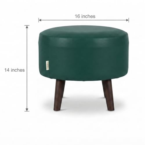 Image of Stool Ottoman Pouffes for Living Room, Kitchen, Home, Office Furniture with Soft Cotton Canva Cushion Mudda Footrest Stool for Chair Sofa Bed Dressing, Green Leather (14 Inch Pack of 2)