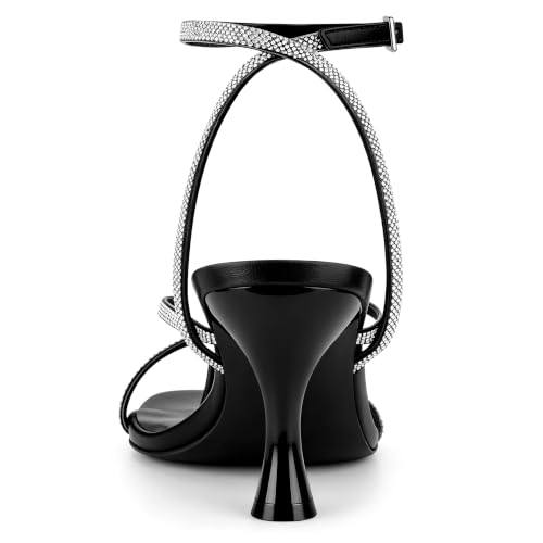 Image of Carcuume Womens Kitten Heels Square Toe Thong Strappy Ankle Strap Stiletto Heel Sandals