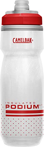 Image of CamelBak Podium Chill Insulated Bike Squeeze Water Bottle, Cold Retention for Cycling, 21oz, Fiery Red /White