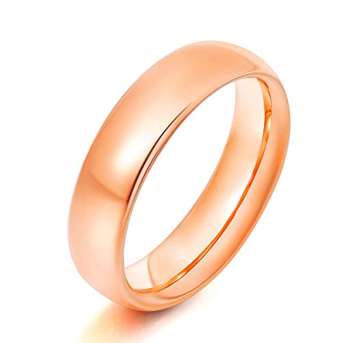 KAZITSAN 6mm Stainless Steel Ring for Men High Polish Plain Dome Rose Gold Wedding Band Comfort Fit Size 5