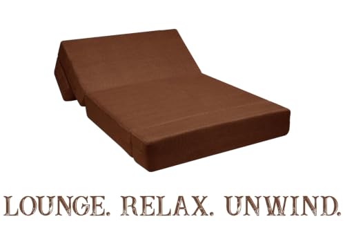 Image of Rosebell Foldable Sofa-Cum-Bed with Ottoman | 3-in-1 Convertible Sofa, Lounger & Bed 3x6 Feet One Seater Perfect for Home & Office - Brown Color