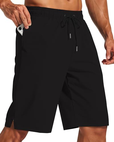 11 Inch Men Swim Trunks with Mesh no Compression Liner Quick Dry Drawstring Cove Male Swimwear Swimsuit Swimtrunks Boardshort Suit Fair Beach Water Short Zipper Pocket Lined Inseam Harbor Black