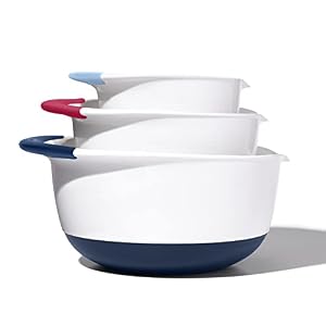 OXO Good Grips Plastic 3-Piece Mixing Bowl Set, 1.5, 3 & 5 qt, Blueberry