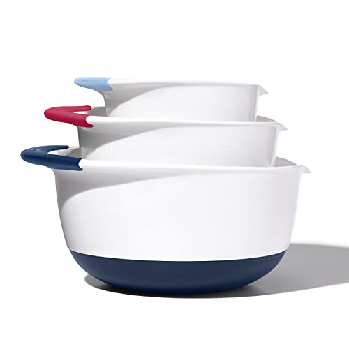 OXO,plastic Good Grips 3-Piece Mixing Bowl Set – Blueberry, Jam & Seltzer Handles​,4.7 LITERS, Large by OXO - Used condition - US$27.25