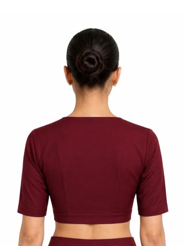 Image of Thevasa Women's Everyday Divine Depth V Neck Half Sleeves Blouse