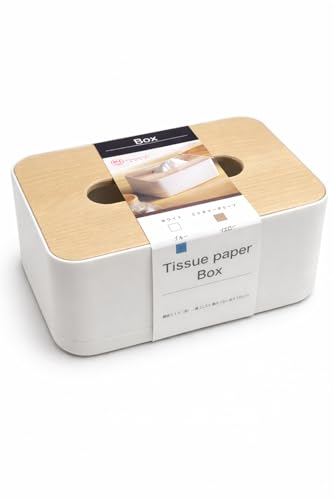 Tissue Box Holder with Wood Lid White Rectangular Tissue Dispenser for Home Office Kitchen Bathroom