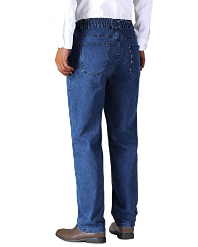 Soojun Mens Elastic Waist Jeans Relaxed Fit with Zipper and Button3