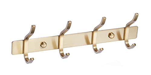 QNIIAED Coat Hooks Wall Mounted,Back of Door Hooks Screw in Metal Heavy Duty Stainless Steel Hanger for Towel,Coat,Robe,Key,Hat,Clothes,Bathroom,Bedrooms（Brushed Brass Gold）