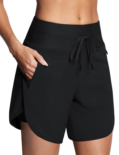 Image of Swim Board Shorts Women 5.5 inch / 7 inch | Built in Liner, Zipper Pockets, High Waisted, Quick Dry, UPF 50+, Stretchy, Swim Trunks for Women