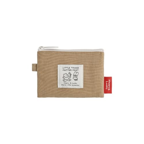 Image of Monolike Happy and Lucky Card Case, Beige - Small Nylon Pouch, Portable Keychain Coin Purse, Waterproof Card Sleeve, Compact Daily Organizer Case