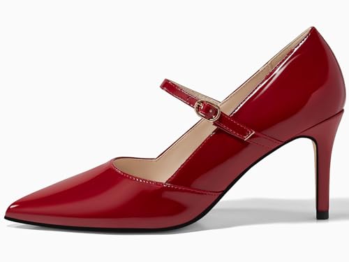 Image of Coutgo Womens Mary Jane Pumps Stiletto High Heels Closed Pointed Toe Buckle Strap Patent Leather Dress Wedding Party Shoes