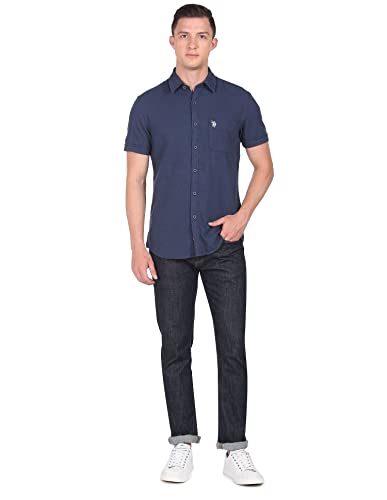 Image of U.S. Polo ASSN. Men's Cotton Solid Slim Fit Shirt