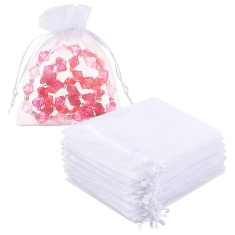 Hopttreely Organza Bags with Drawstring, 50pcs White 3x4inch Jewelry Bags, Little Mesh Gift Pouches Mini Candy Bags for Small Presents Jewelry Earrings Cover