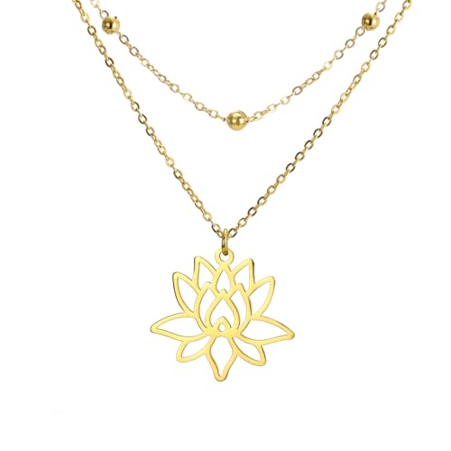 Collier VASSAGO Bouddha Lotus pour Femmes - Pendentif de Guérison Yoga en Acier Inoxydable - Collier Fleur Bouddha - Amulette Symbole Unalome - Bijoux...