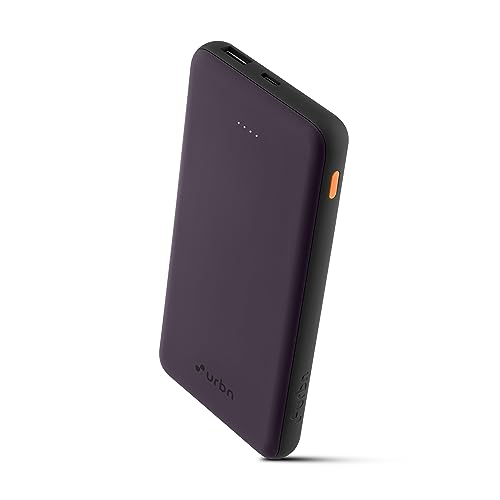 Image of URBN Power Bank 10,000mAh Ultra Slim | Dual Port Type C Input /Output | BIS Certified | 4-Layer Circuit Protection | 6-Month Replacement Warranty | Made in India | Free Type C Cable - Purple