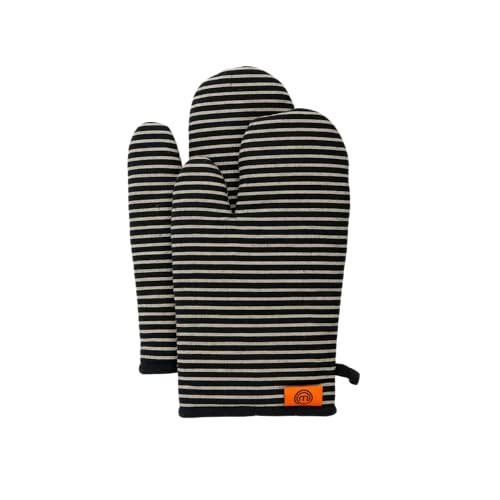 MasterChef Gant Four Anti Chaleur, Maniques Cuisine, Jusqu'à 250°C, 100% Coton, avec Le Logo et l'attache de Suspension, 1 Paire, Noir