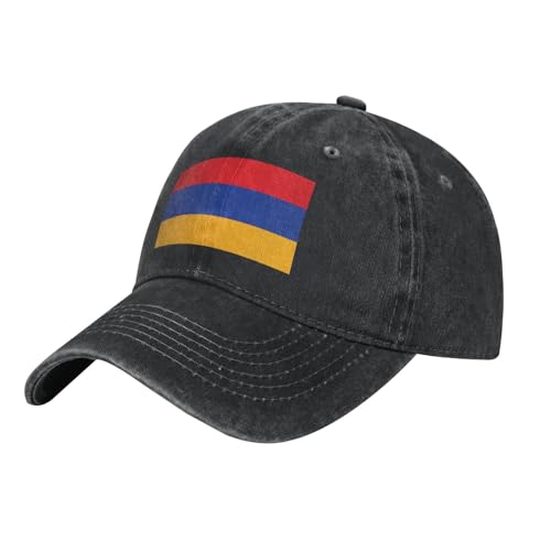 CNTDBU Casquette de baseball drapeau de l'Arménie noire pour adulte en denim délavé – Bord incurvé classique réglable Snapback en coton doux décontracté 7 couleurs pour homme femme extérieur, Noir