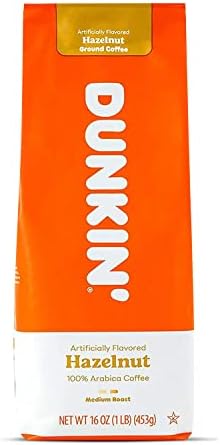 Dunkin' Donuts Coffee Hazelnut 16 OZ Bag, Pack of 1