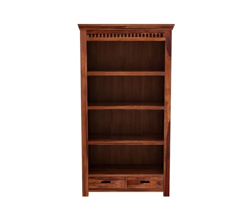 Image of NEW LOOK FURNITURE Sheesham Wood Bookcase | Solid Wood Book Shelf for Home Library | Wooden Book Cabinet for Home & Office Living Room (Large, BBslf-Honey7)
