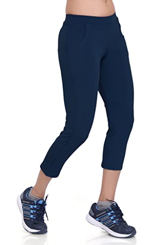 Image of Women Airforce Blue Regular Fit Streachable Capri for Gym, Yoga, Runing, Jogging Activewear Two Sided Pockets Capri (Size XL, 30-32)