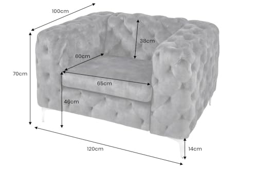 Chesterfield Sessel MODERN BAROCK - 120cm - dunkelgrau Silber - Samt Metall - Armlehnsessel Federkern Ziersteppung rechteckig – Bild 4