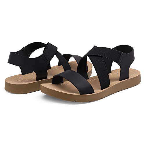 DREAM PAIRS Women's Open Toe Elastic Ankle Strap Flat Summer Sandals3