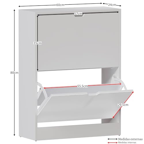 Miniatura 2 de Vida Designs Zapatero Con 2 Cajones, Ahorro De Espacio, Con 2 Cajones Abatibles, Mueble Para Pasillo Y Sala De Estar, 100 Certificado Fsc Blanco