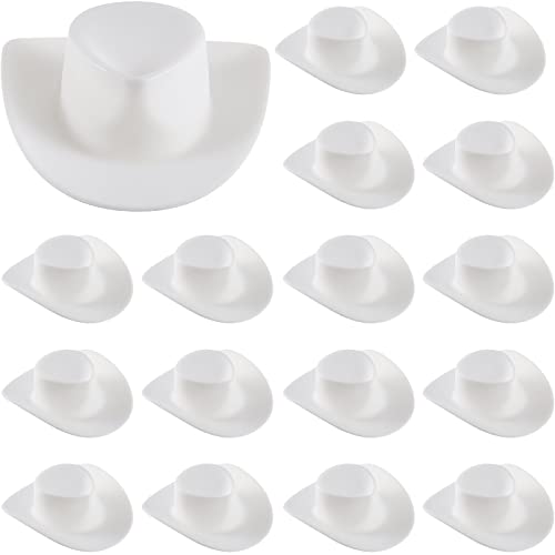 Skylety 20 Pieces Plastic Mini Cowboy Cowgirl Hat Miniature Western Small Doll Hat Cute Doll Cupcake Decoration for Dollhouse Cow Party Decoration(White)