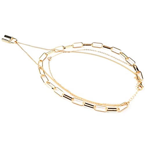 SALALIS Collar con Colgante de candado, Collar en Capas Firme y Resistente para Bodas(Oro) Cover