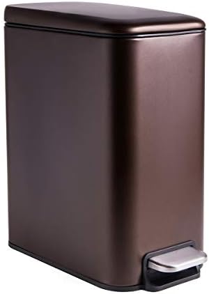 CLTEC 5 Liter/1.3 Gallon Bathroom Trash Can with Lid Soft Close, Removable Inner Waste Basket, Rectangular Slim Small Garbage Can for Bedroom Office, Narrow Step Trash Bin, Dark Bronze Finish