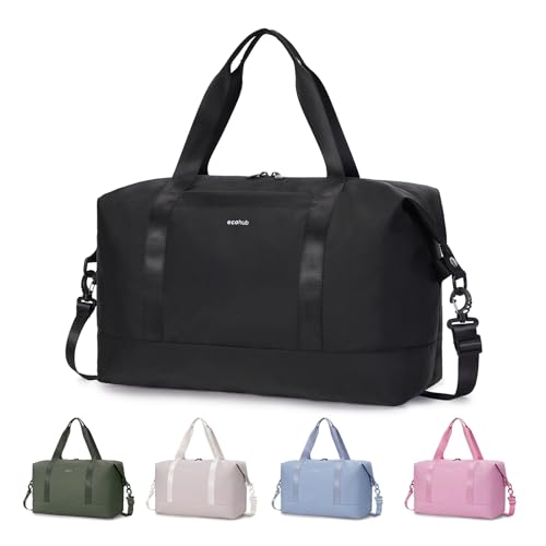 ECOHUB Travel Duffel Bag Carry on Luggage Bag for Airplanes Lightweight Weekender Overnight Shoulder Bag for Women Men Hospital Bag with Trolley Sleeve 30L Black image 5