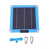 Bifaziales Solarpanel mit zwei USB-Anschlüssen und Ventilator, tragbar, monokristallin, für Ladegerät, Camping, Wandern, Angeln, leicht, für Outdoor-Kraftstation, 220 x 220 mm (blau)
