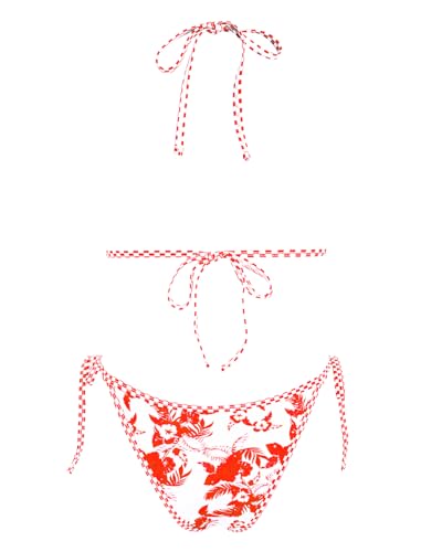 Image of Women's Triangle Bikini Set String Swimsuit Print Tie Smocked Ruched Two Piece Bathing Suit