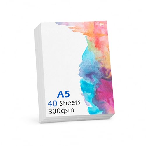 A5 Watercolour Paper 40 Sheets 300GSM/140lb Cold Pressed Cotton Watercolour Paper Sheets Natural White Art Paper for Watercolour Gouache Acrylic Drawing & Mixed Media