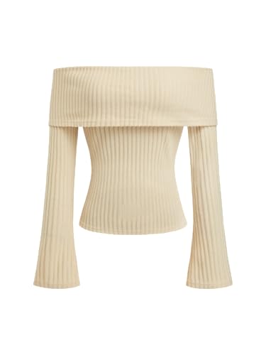 Image of CIDER Off The Shoulder Tops for Women Long Sleeve Going Out Y2K Tops Knit Pullover Fall Outfits Trendy