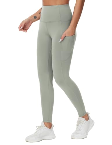 Image of THE GYM PEOPLE Thick High Waist Yoga Pants with Pockets, Tummy Control Workout Running Yoga Leggings for Women