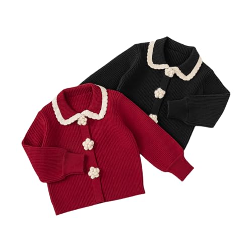 Girls' Long Sleeved Knitted Cardigan Sweater with Flower Buttons and Lapel Knit Sweater Jacket2