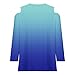 3/4 Length Sleeve Cold Shoulder Womens Tops Dressy Casual V Neck Gradient Color Block Eyelet Shirts Blouse for Summer Dark Blue