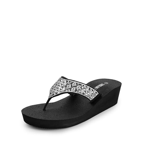 DREAM PAIRS Women's Rhinestone Platform Wedge Flip Flops Summer Beach Comfortable Thong Sandals 10 Water Drop