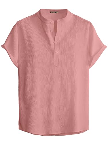 Image of Men Shirt | Black Solid Textured Casual | Regular Fit | Short Sleeve | Mandarin /Chinese Collar | Cotton Fabric | Stylish Office Summer Wear Shirt for Men
