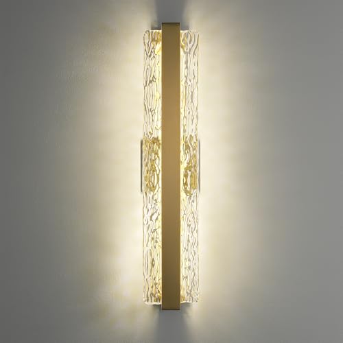 Image of Modern Crystal Wall Sconce, 24 Inch Hardwired Wall Lamp, 4000K Dimmable Gold Sconce Wall Lights Indoor Wall Mount, 34W Wall Light Fixtures for Bathroom Vanity Light, Porch, Washroom