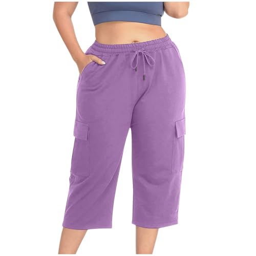 Cargo Capris for Women Summer Oversized Wide Leg Cropped Jogger Pants Drawstring Elastic Waist Size Large Sweatpants2