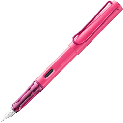 Lamy safari neonpink Füller - Füllhalter mit ergonomischem Griff & polierter Stahlfeder in Strichbreite F - robuster ASA-Kunststoff - inkl. Tintenpatrone T 10 blau - Rechtshänder