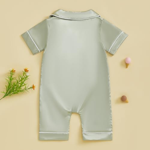 MAINESAKA ​Baby Girl Boy Satin Romper Pajamas Short Sleeve Lapel Button Down Silk Jumpsuit Pjs Infant One Piece Sleepwear4