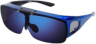 TINHAO Mens Polarized Flip Up Fitover Sunglasses with Mirrored Lenses (Blue, Blue)
